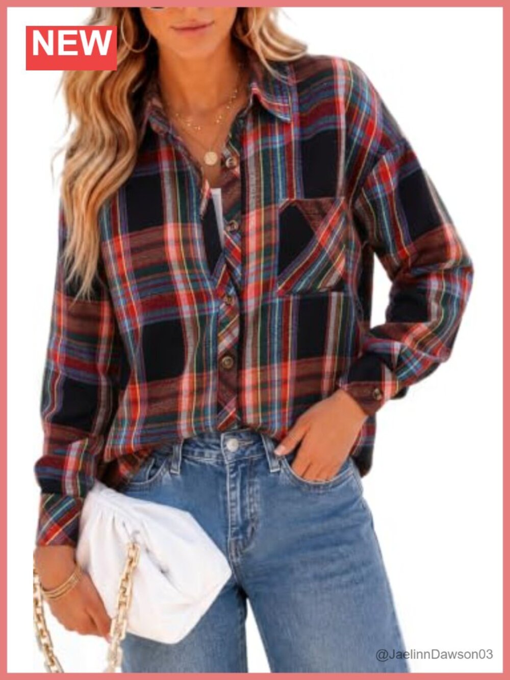 Womens Oversized Flannel Button Down Long Sleeve Plaid Shirt Business Casual